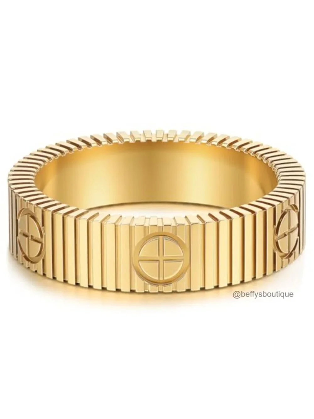 14K Gold-Plated Stainless Steel Striped Promise Ring Band